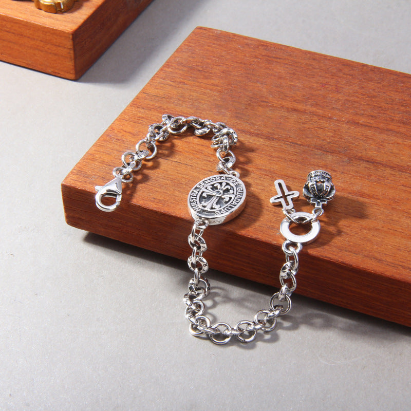 Bracelet en argent sterling S925 avec pendentif croix d'iris et couronne de la Vierge Marie - image 1