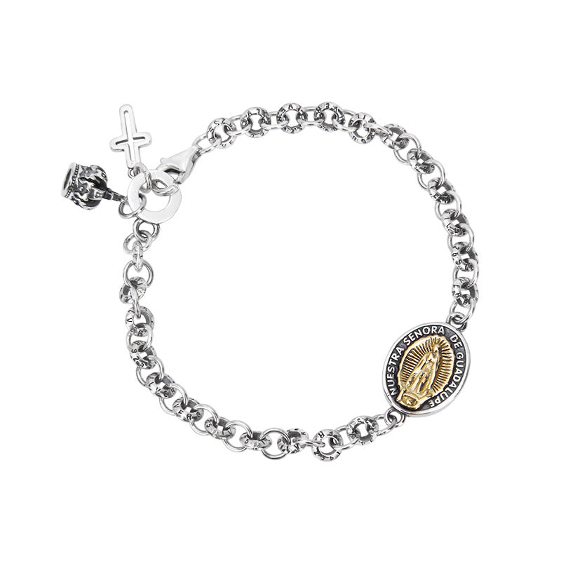Bracelet en argent sterling S925 avec pendentif croix d'iris et couronne de la Vierge Marie - 8,7 pouces - image 5