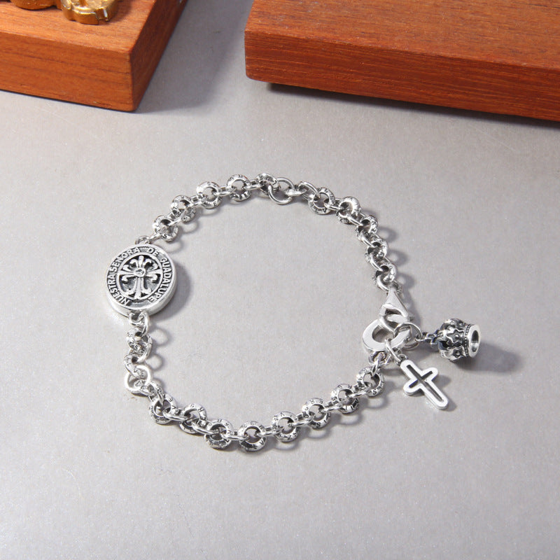 Bracelet en argent sterling S925 avec pendentif croix d'iris et couronne de la Vierge Marie - image 3