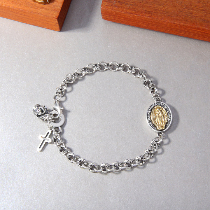 Bracelet en argent sterling S925 avec pendentif croix d'iris et couronne de la Vierge Marie - image 2