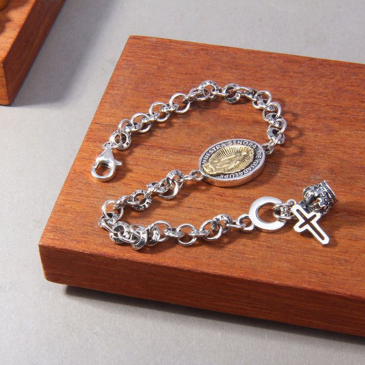 Bracelet en argent sterling S925 avec pendentif croix d'iris et couronne de la Vierge Marie - image 0