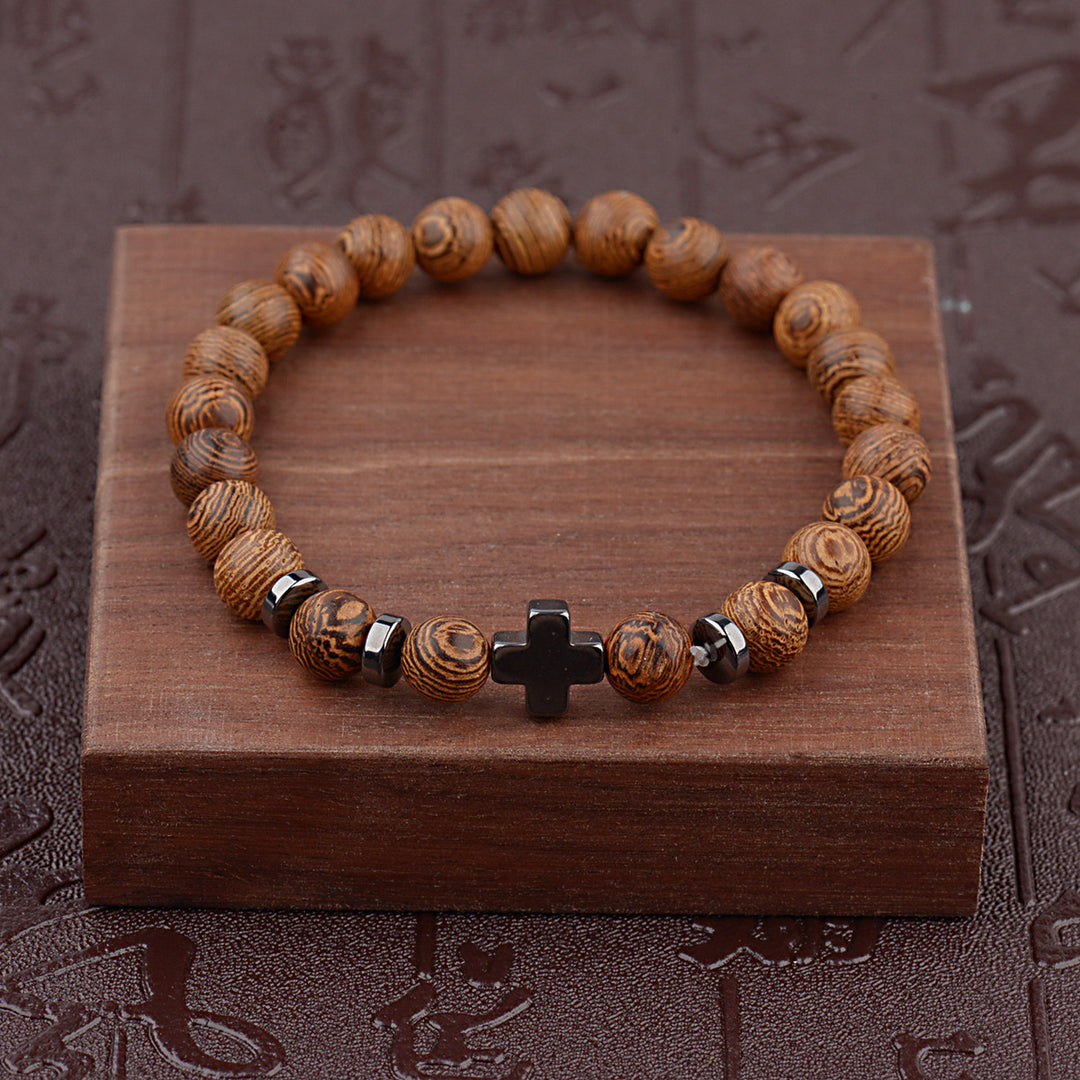 Bracelet en perles de bois en forme de croix, Christianartworkshop - image 1