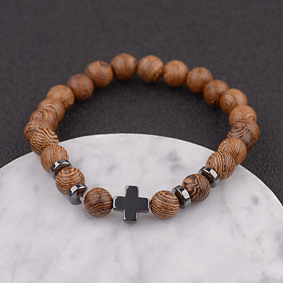 Bracelet en perles de bois en forme de croix, Christianartworkshop - image 5
