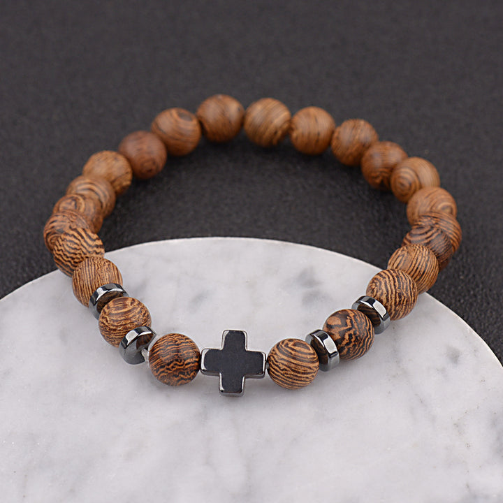 Bracelet en perles de bois en forme de croix, Christianartworkshop - image 5