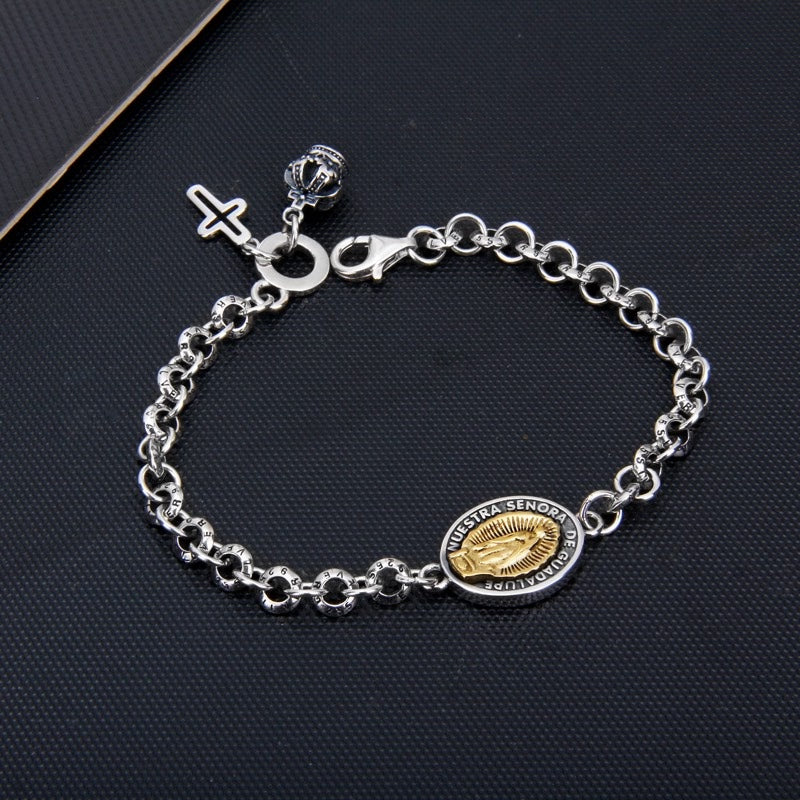 Bracelet en argent sterling S925 avec pendentif croix d'iris et couronne de la Vierge Marie - image 4