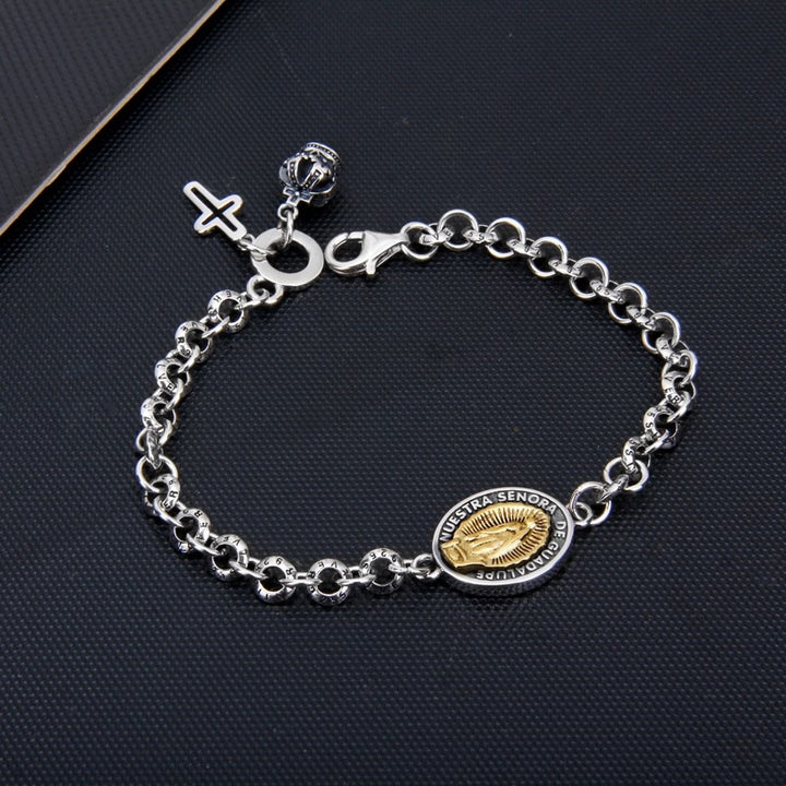 Bracelet en argent sterling S925 avec pendentif croix d'iris et couronne de la Vierge Marie - image 4