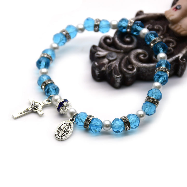 Bracelet extensible en perles de cristal avec crucifix et médaille miraculeuse - image 6