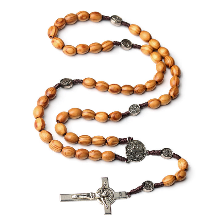 Chapelet de Saint Benoît en bois d'olivier naturel avec crucifix - image 5