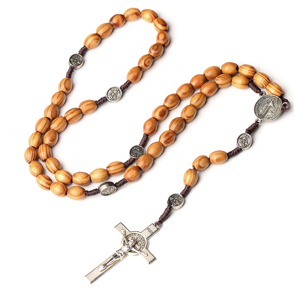 Chapelet de Saint Benoît en bois d'olivier naturel avec crucifix - image 4