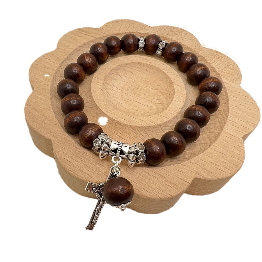 Bracelet croix Jésus en perles de bois fait main par Christianartworkshop - image 5