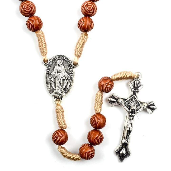 Christianartworkshop Chapelet en bois en forme de rose, fait main : médaille miraculeuse et crucifix - image 2