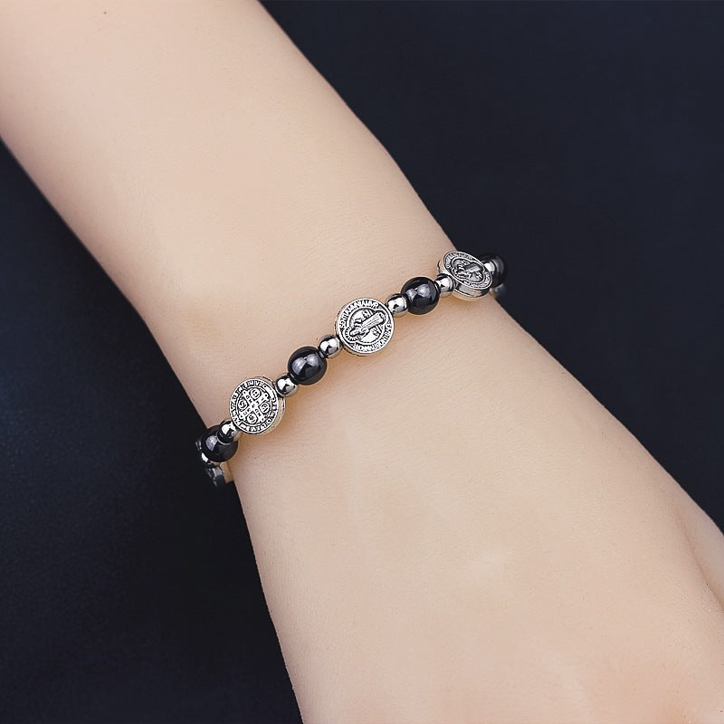 Bracelet chapelet Saint Benoît Black Gallstone, atelier d'art chrétien - image 1