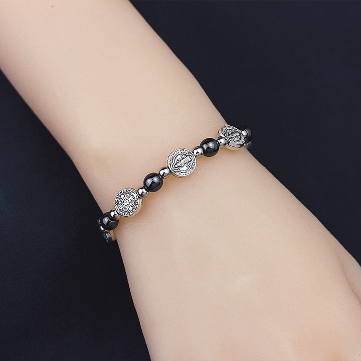 Bracelet chapelet Saint Benoît Black Gallstone, atelier d'art chrétien - image 1