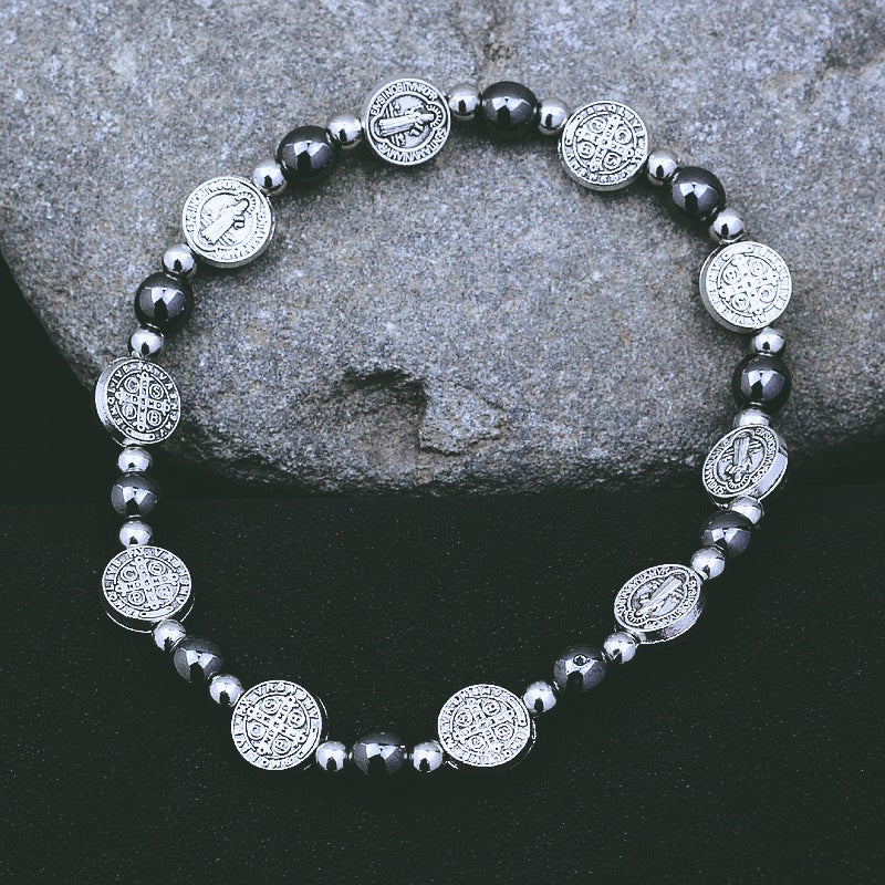 Bracelet chapelet Saint Benoît Black Gallstone, atelier d'art chrétien - Calculs biliaires noirs - image 0
