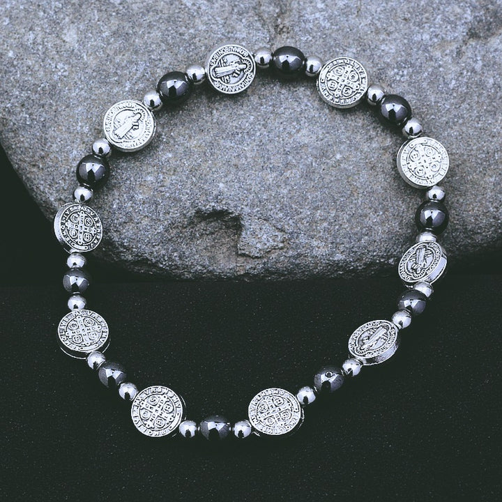 Bracelet chapelet Saint Benoît Black Gallstone, atelier d'art chrétien - Calculs biliaires noirs - image 0