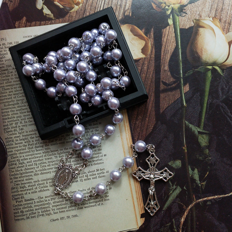 Chapelet chrétien en perles violettes - Violet clair - image 0