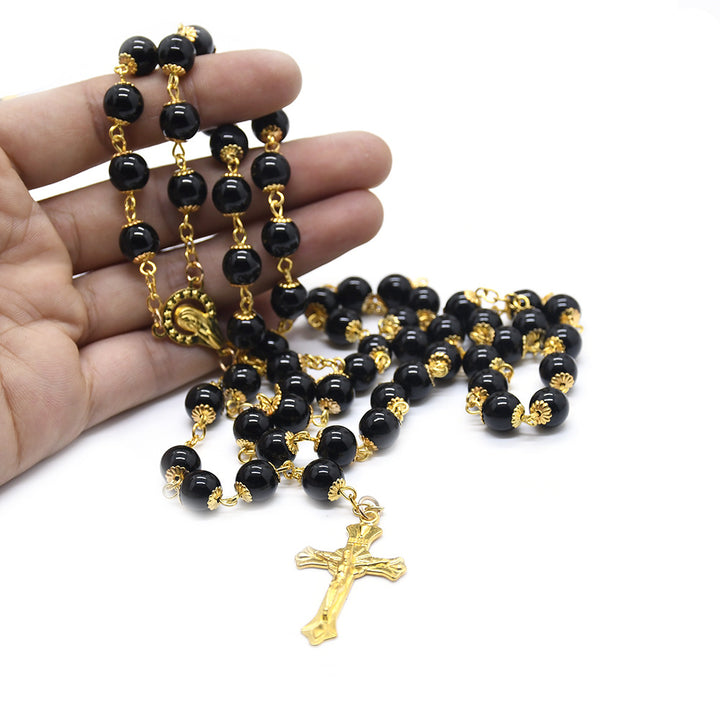 Chapelet de prière en perles noires avec crucifix - image 4