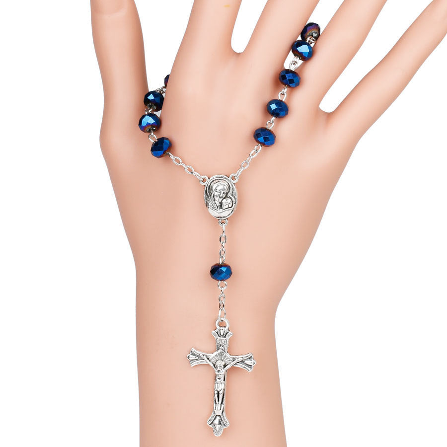 Bracelet chapelet en pierre précieuse bleue cristal Vierge Marie - image 4