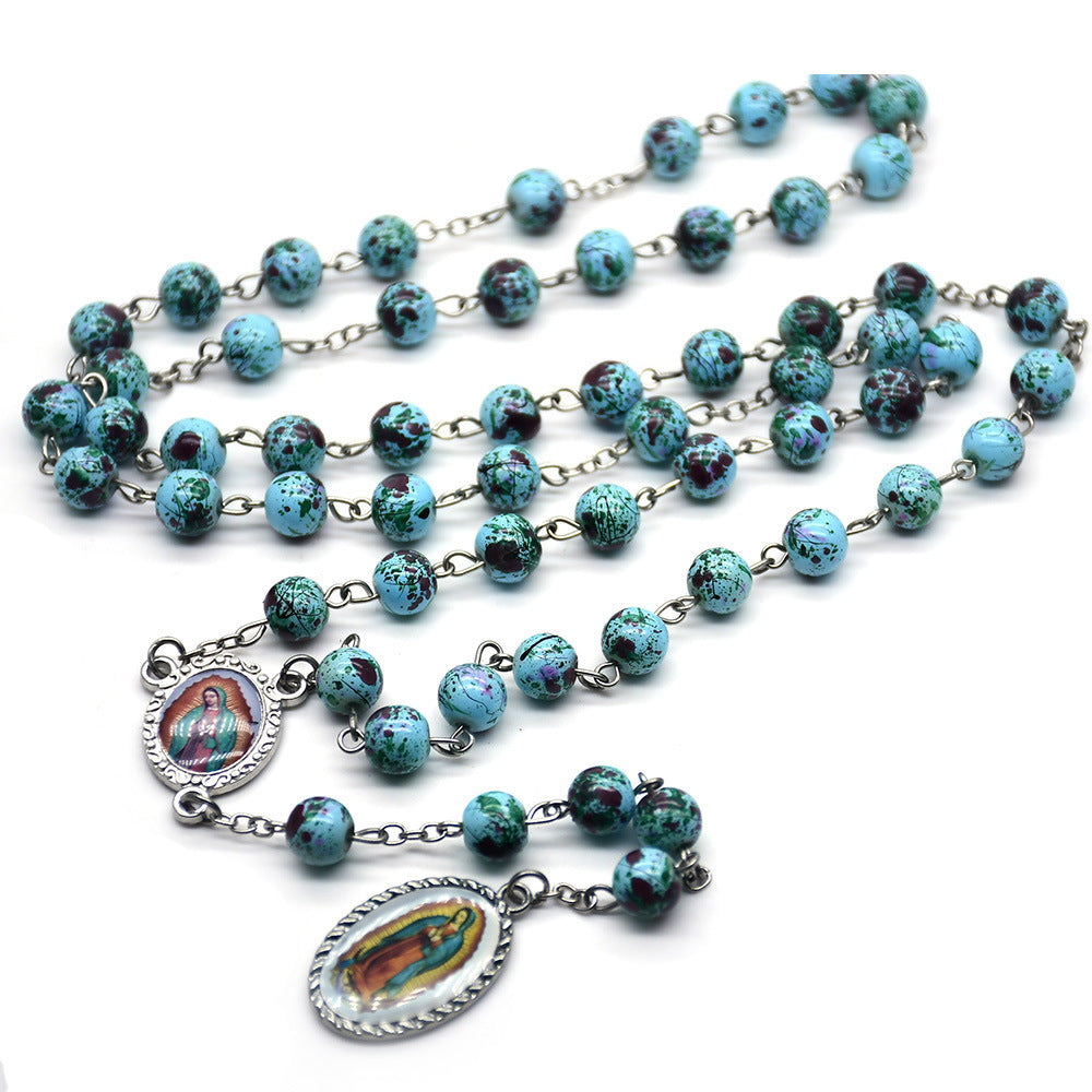 Chapelet de perles de verre bleu Notre-Dame de Guadalupe - Vert - image 0