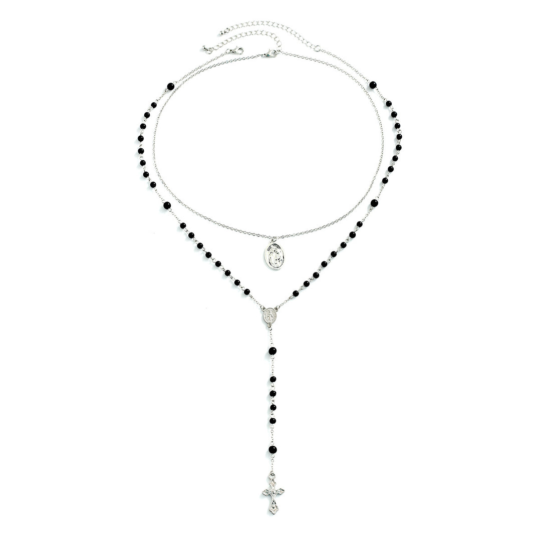 Christianartworkshop Collier à perles noires en forme de croix superposée - 1 ensemble - image 5