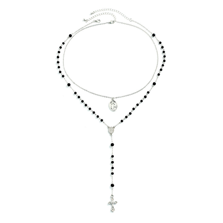 Christianartworkshop Collier à perles noires en forme de croix superposée - 1 ensemble - image 5