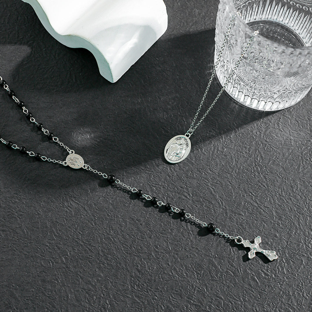 Christianartworkshop Collier à perles noires en forme de croix superposée - image 2
