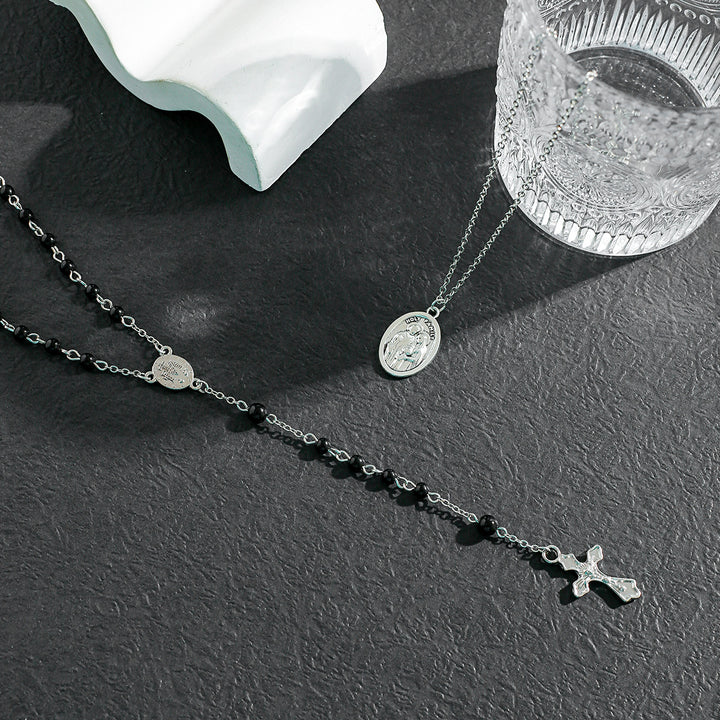 Christianartworkshop Collier à perles noires en forme de croix superposée - image 2