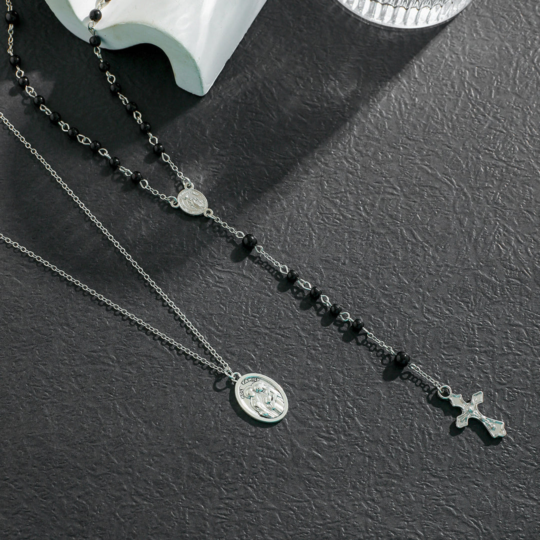 Christianartworkshop Collier à perles noires en forme de croix superposée - image 3