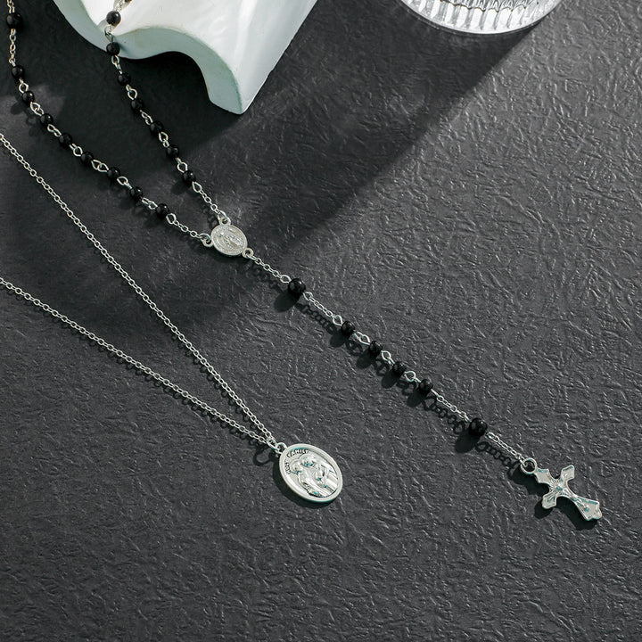 Christianartworkshop Collier à perles noires en forme de croix superposée - image 3