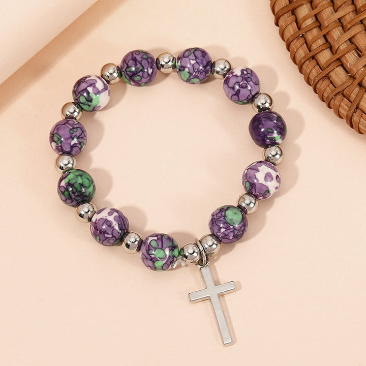 Bracelet de prière crucifix en perles et pierres violettes, réalisé par Christianartworkshop - image 1