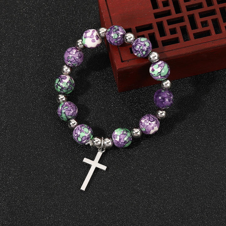 Bracelet de prière crucifix en perles et pierres violettes, réalisé par Christianartworkshop - image 4