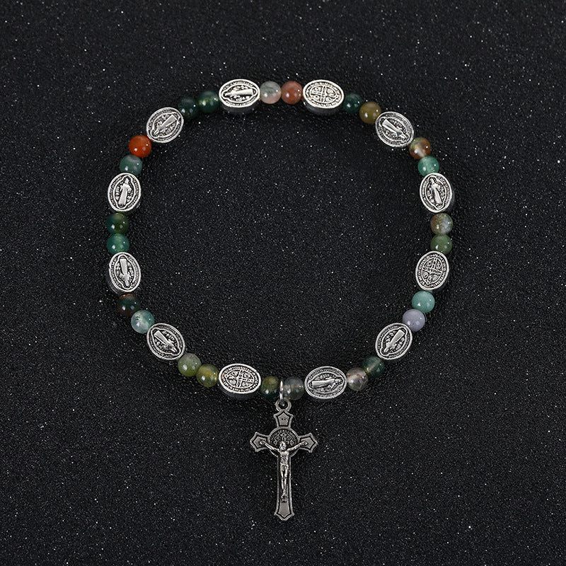 Bracelet croix Saint-Benoît en agate et turquoise de Christianartworkshop - Agate - image 0
