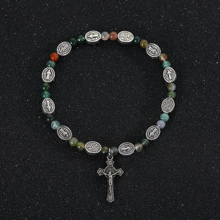 Bracelet croix Saint-Benoît en agate et turquoise de Christianartworkshop - Agate - image 0