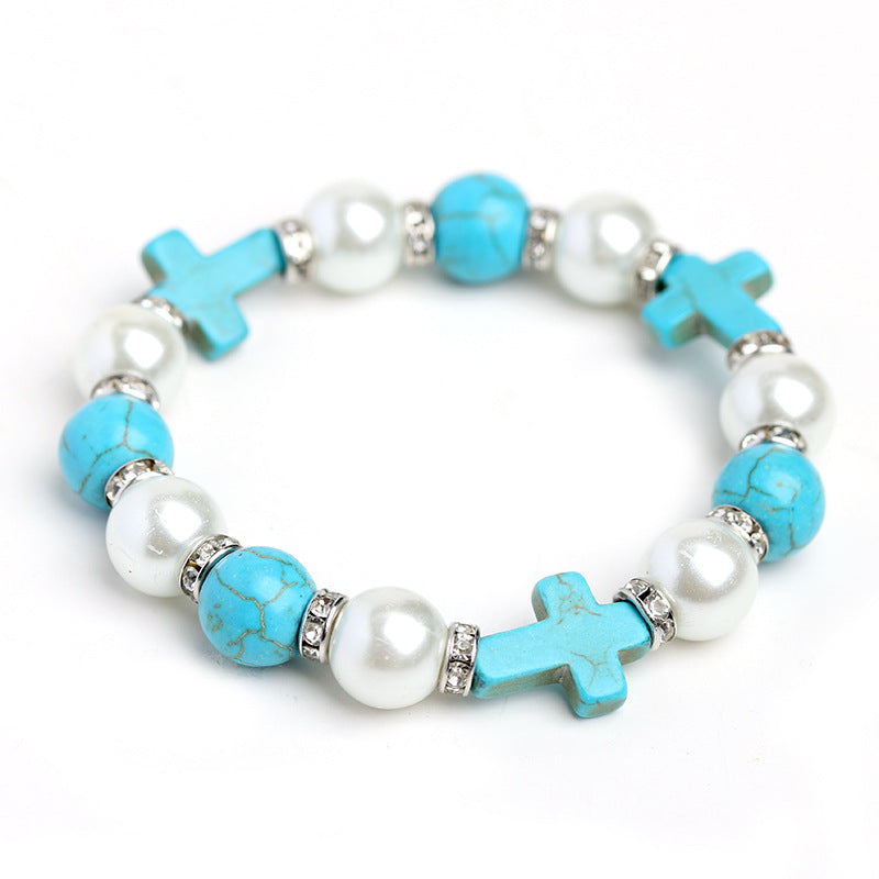 Bracelet énergétique de guérison en perle et turquoise avec croix, atelier d'art chrétien - image 3