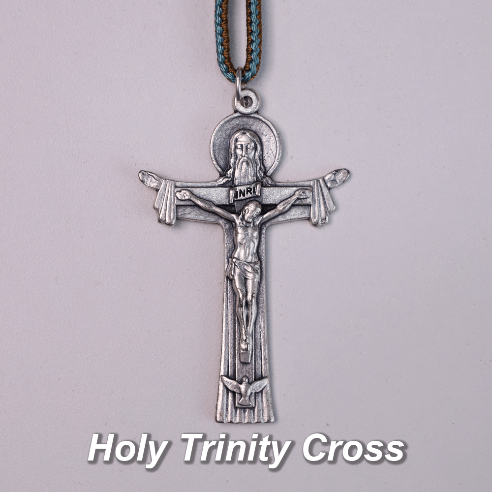 Médaille de Marie et Joseph avec l'Enfant Jésus et chapelet de poche en bois d'olivier avec croix de la Sainte Trinité - image 1