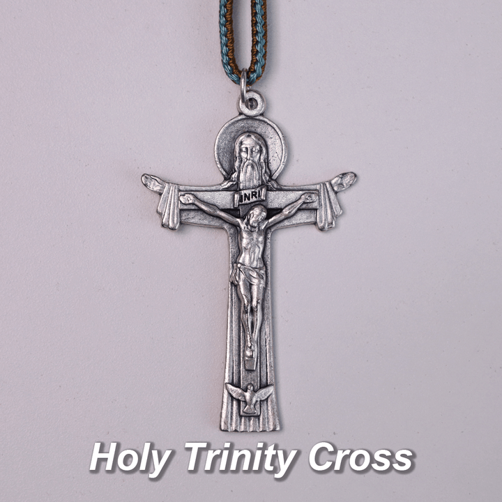 Médaille de Marie et Joseph avec l'Enfant Jésus et chapelet de poche en bois d'olivier avec croix de la Sainte Trinité - image 1