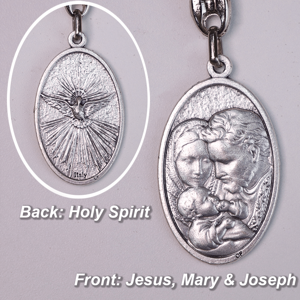 Médaille de Marie et Joseph avec l'Enfant Jésus et chapelet de poche en bois d'olivier avec croix de la Sainte Trinité - image 2