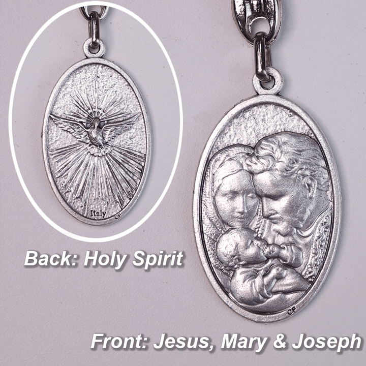 Médaille de Marie et Joseph avec l'Enfant Jésus et chapelet de poche en bois d'olivier avec croix de la Sainte Trinité - image 2