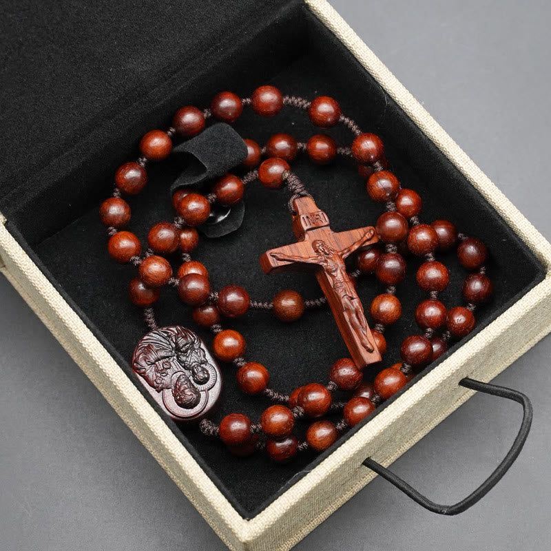 Christianartworkshop Chapelet crucifix en perles de bois d'olivier - Palissandre - 10 mm - image 1