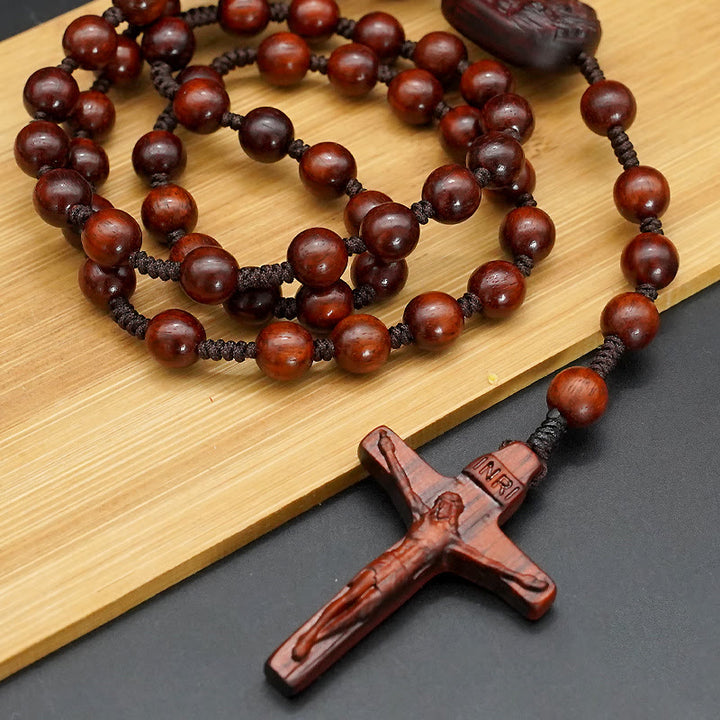Christianartworkshop Chapelet crucifix en perles de bois d'olivier - Palissandre - 8 mm - image 0