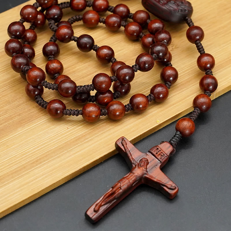 Christianartworkshop Perles de bois Crucifix Chapelet de prière - Palissandre - 8 mm - image 0