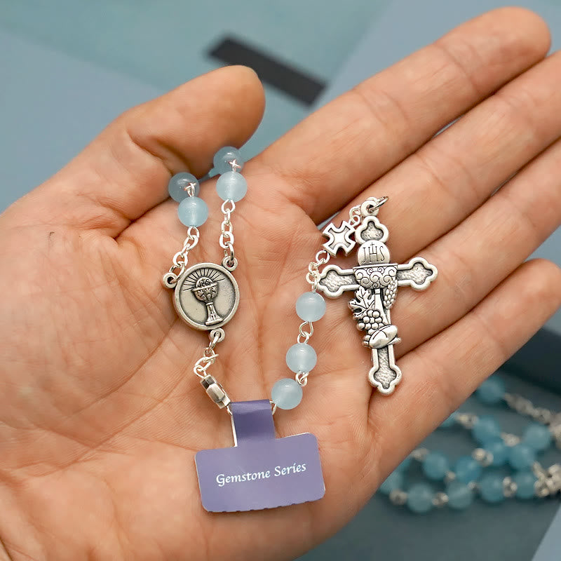 Christianartworkshop Croix de chapelet de bénédiction en calcédoine bleu clair - image 1