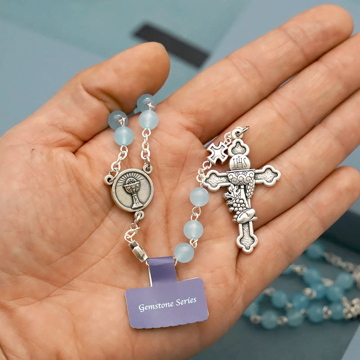 Christianartworkshop Croix de chapelet de bénédiction en calcédoine bleu clair - image 1