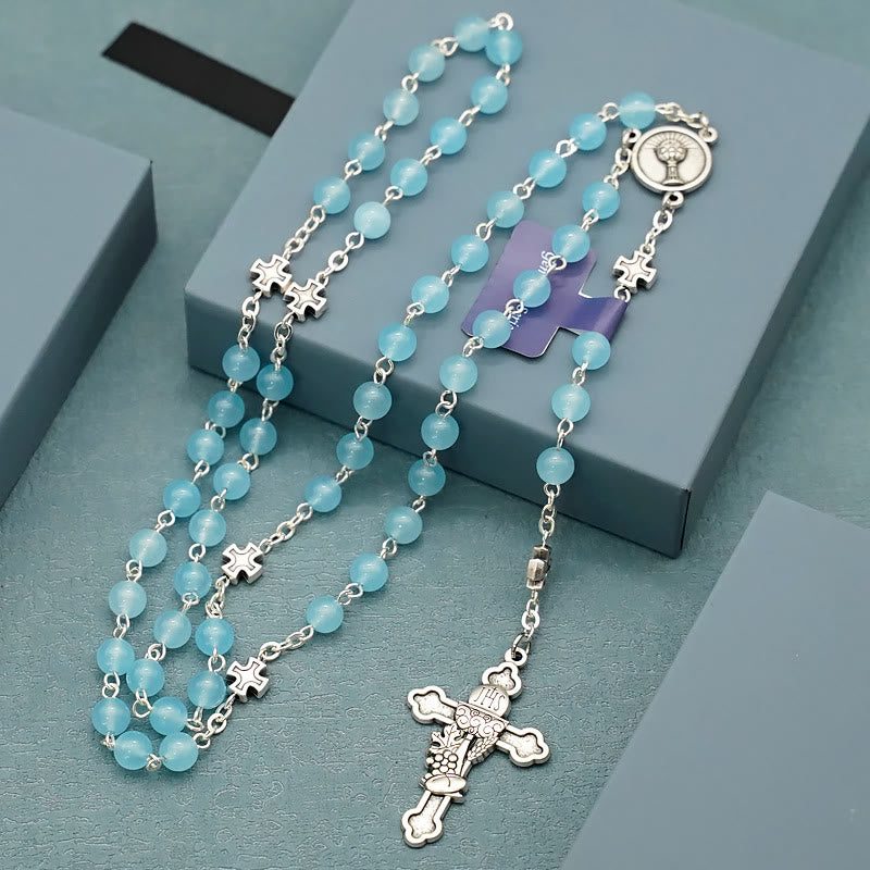 Christianartworkshop Croix de chapelet de bénédiction en calcédoine bleu clair - Bleu clair - image 0