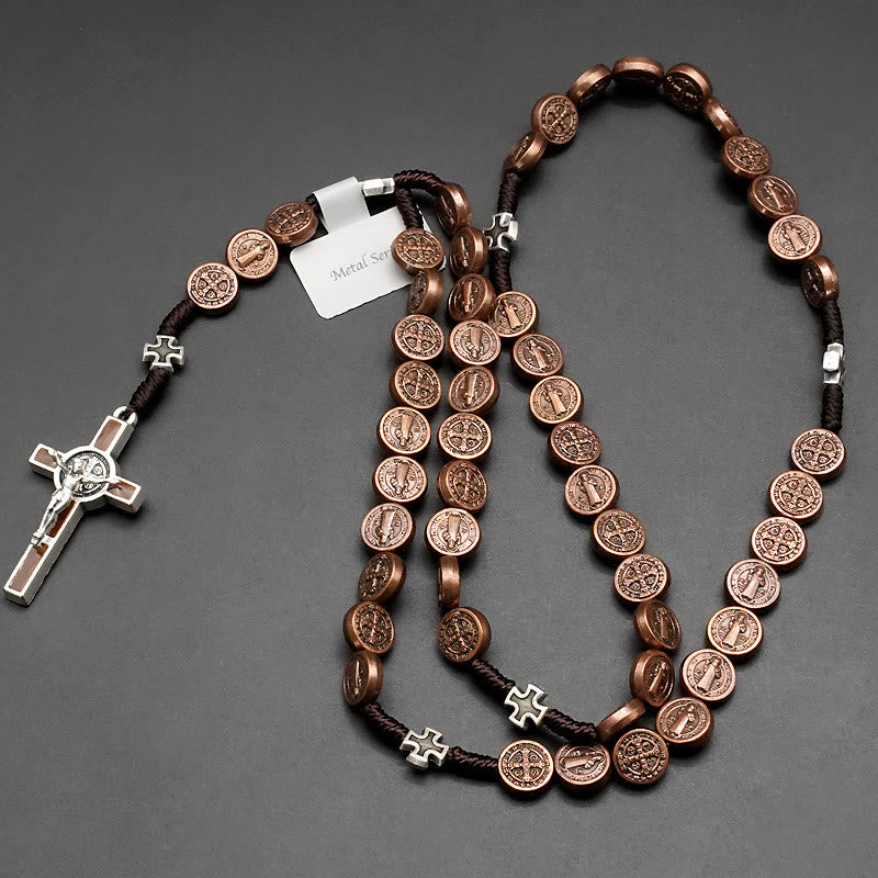 Christianartworkshop Chapelet de dix feuilles de corde de Saint Benoît pour l'exorcisme/la prière (4 couleurs) - Crucifix en bronze - image 1