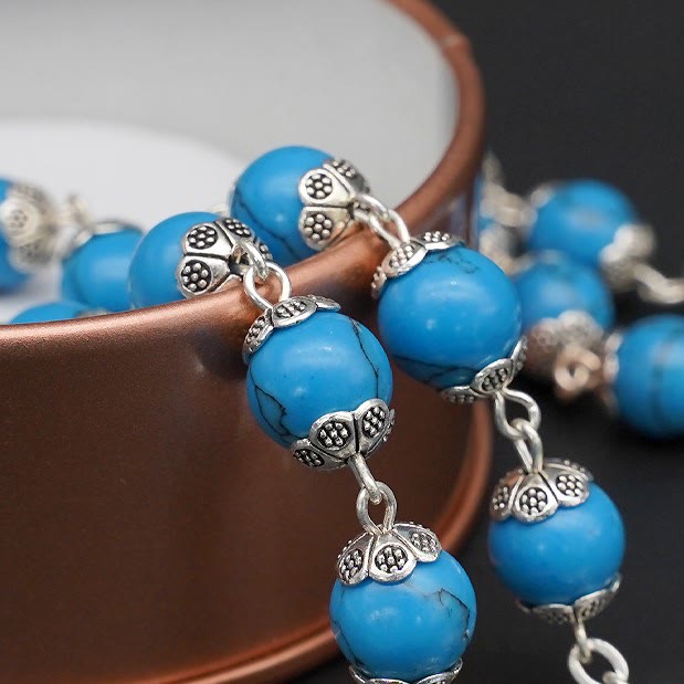 Christianartworkshop Chapelet bleu turquoise avec médaille de Marie et de l'Enfant Jésus - image 3