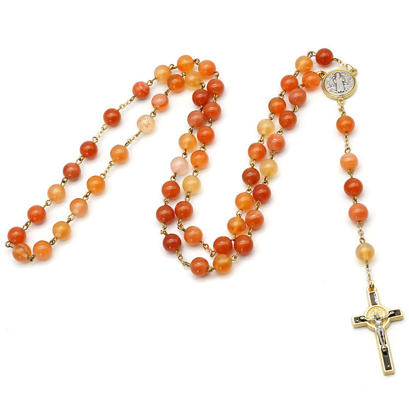 Christianartworkshop Chapelet en agate naturelle avec saint Benoît et crucifix - image 5