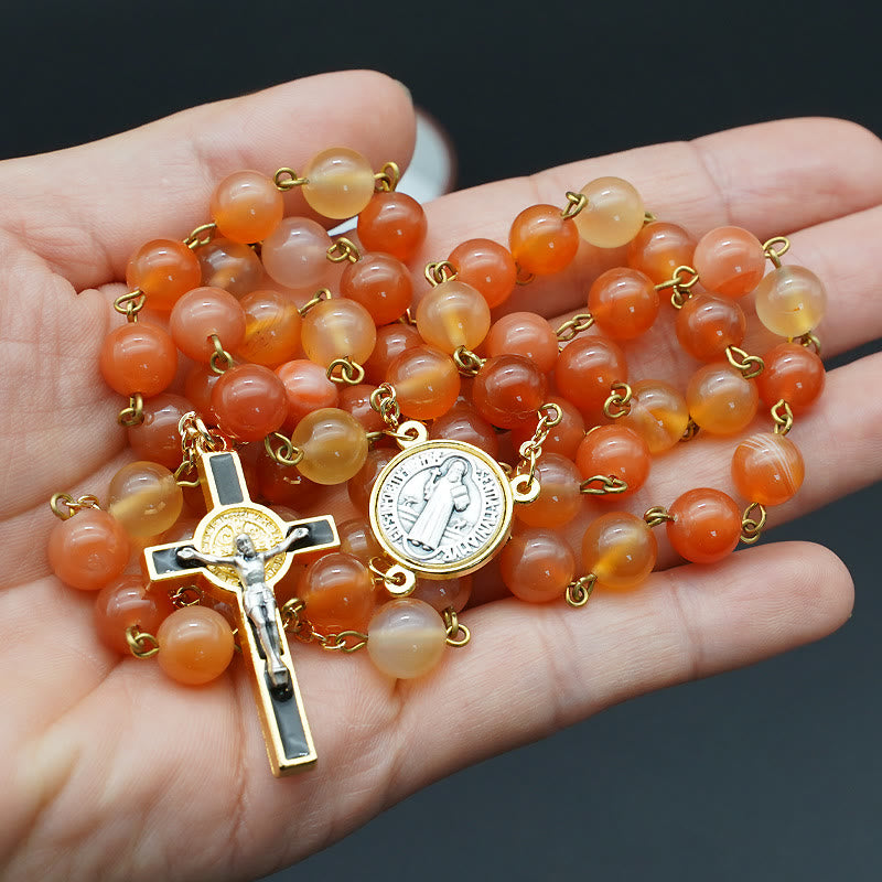 Christianartworkshop Chapelet en agate naturelle avec saint Benoît et crucifix - image 4