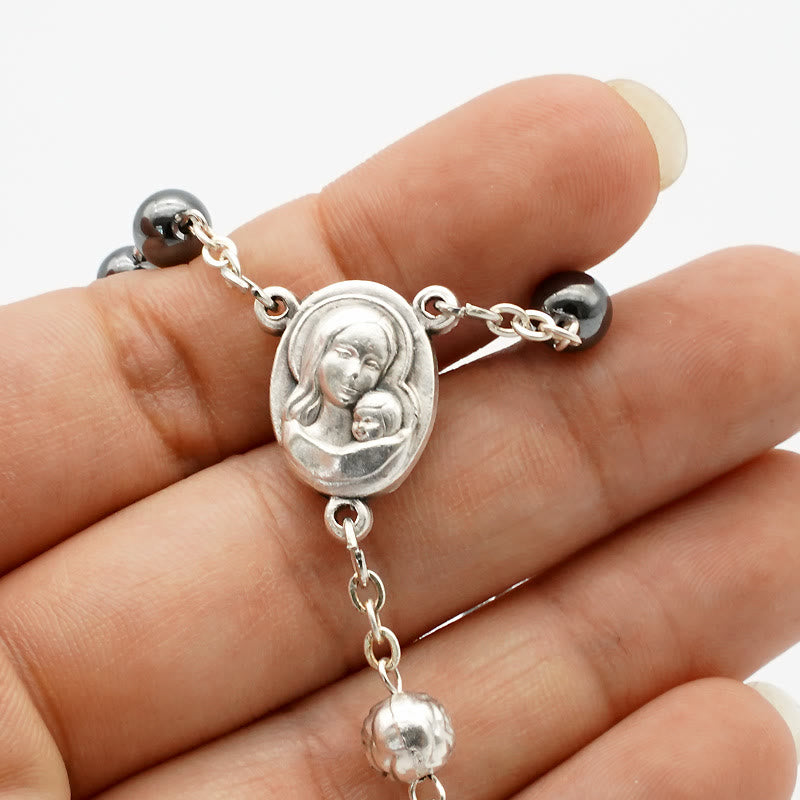 Christianartworkshop Chapelet d'hématite avec médaille de la Vierge Marie - image 2