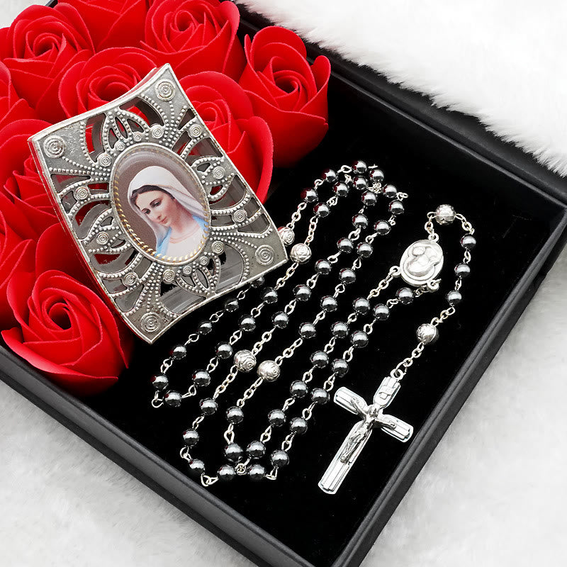 Christianartworkshop Chapelet d'hématite avec médaille de la Vierge Marie - Perles d'hématite - image 0